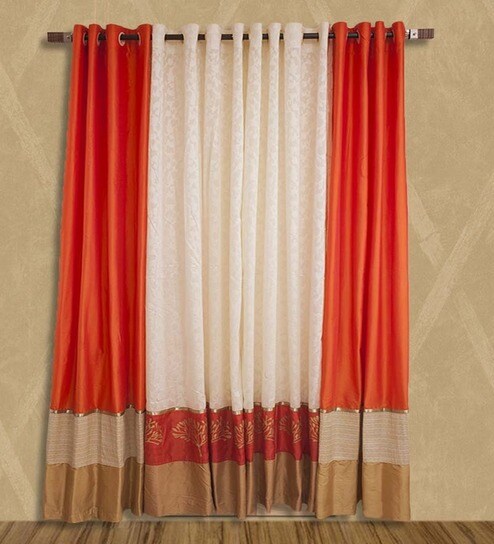 Buy Kiwaad Jacquard Pink Silk 84x44 Inch Curtain Set Of 2 Online
