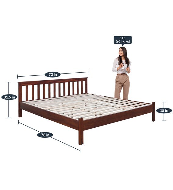 Buy Amboy Solid Wood King Size Bed in Brown Red Finish by ...