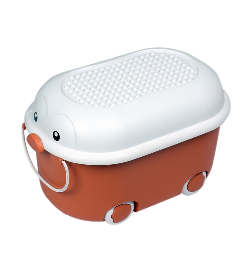 Buy Kids Stackable Toy Storage Box With Wheels In Orange Colour By The