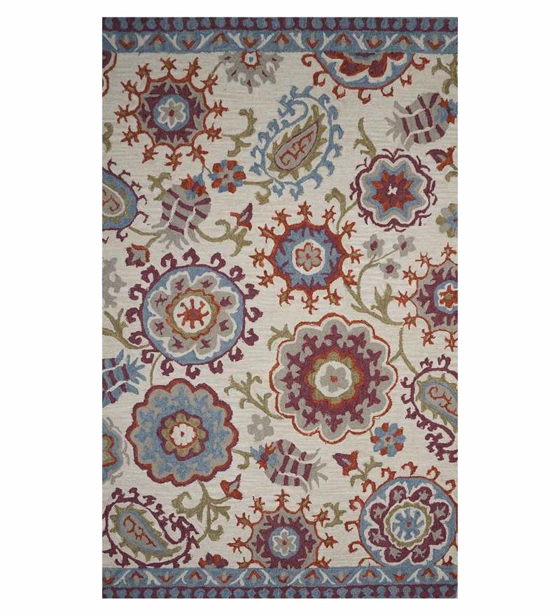 Buy Floral Pattern Wool Hand Tufted 5 X 8 Feet Carpet By Designs View ...