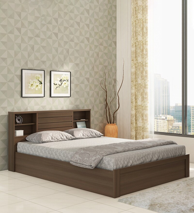 Buy Kimi King Size Bed With Box Storage In Moldau Akazia Brown Colour
