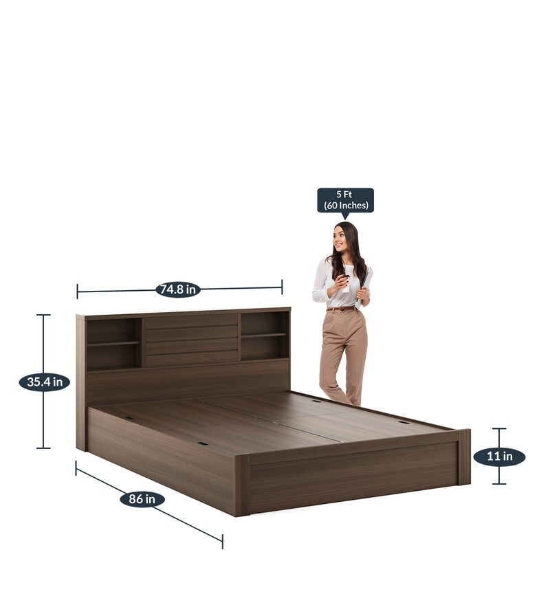 Buy Kimi King Size Bed With Box Storage In Moldau Akazia Brown Colour