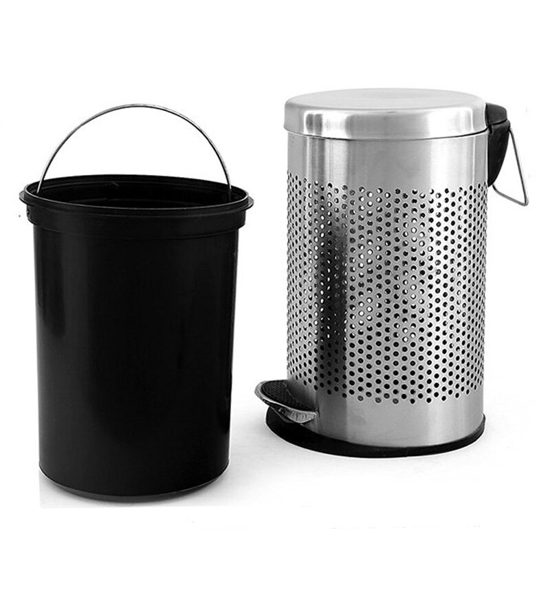 Buy Stainless Steel Pedal Perforated Dustbin 10 Litres Online Metal
