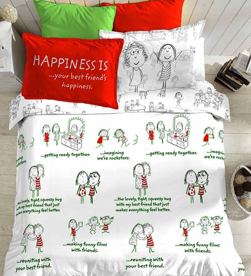 Buy Portico New York King Size Red and White Happiness Bedsheet Set