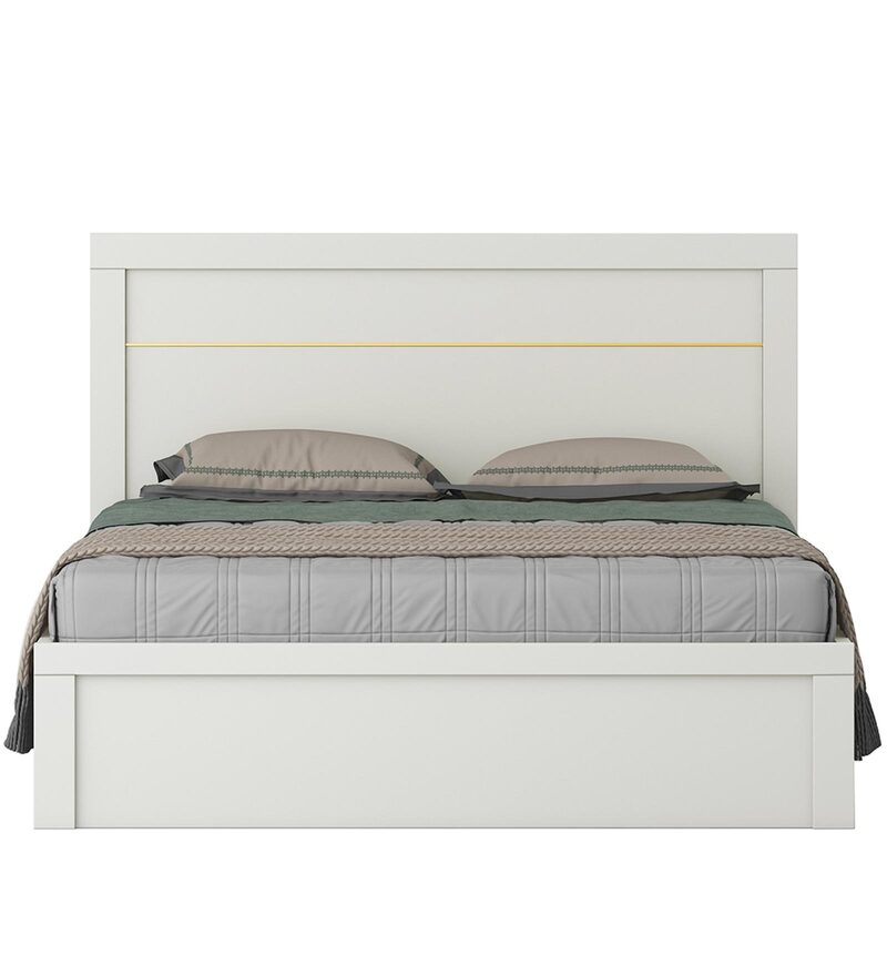 Buy Kingslay King Size Bed with Box Storage in White Colour by Hometown