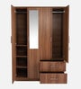 Kibo 4 Door Wardrobe In Lyon Walnut Finish With Mirror & Adjustable Shelf & Drawer