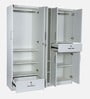 Kibo 5 Door Wardrobe With Adjustable Shelf In Off White With Mirror & Drawer