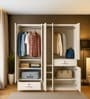 Kibo 5 Door Wardrobe With Adjustable Shelf In Off White With Mirror & Drawer