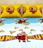 Motu Patlu Themed Double Bedsheet with 2 Pillow Cover in Blue & Yellow Colour