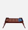 Kilim Print Solid Wood Portable Table in Brown Colour