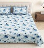 Blue Floral 144 TC Cotton King Size  King Size Bedsheet With 2 Pillow Cover