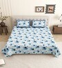 Blue Floral 144 TC Cotton King Size  King Size Bedsheet With 2 Pillow Cover