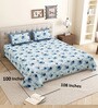 Blue Floral 144 TC Cotton King Size  King Size Bedsheet With 2 Pillow Cover