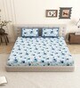 Blue Floral 144 TC Cotton King Size  King Size Bedsheet With 2 Pillow Cover
