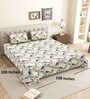 Cream Birds Print 144 TC Cotton King Size  King Size Bedsheet With 2 Pillow Cover