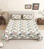 Cream Birds Print 144 TC Cotton King Size  King Size Bedsheet With 2 Pillow Cover