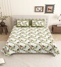 Green Birds Print 144 TC Cotton King Size  King Size Bedsheet With 2 Pillow Cover