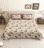 Brown Beige Floral 144 TC Cotton King Size  King Size Bedsheet With 2 Pillow Cover