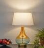Kingham Glass Table Lamp with Fabric Shade (Bottle Green)