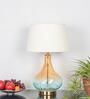 Kingham Glass Table Lamp with Fabric Shade (Bottle Green)