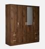 Kioshi 4 Door Wardrobe in Columbia Walnut Finish with Mirror & Lock