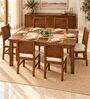 Kiran 6 Seater Dining Set In Provincial Teak Finish With Beige Colour Chair Kiran 6 Seater Dining Set In Provincial Teak Finish With Beige Colour Chair
