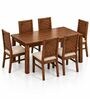 Kiran 6 Seater Dining Set In Provincial Teak Finish With Beige Colour Chair Kiran 6 Seater Dining Set In Provincial Teak Finish With Beige Colour Chair
