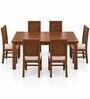 Kiran 6 Seater Dining Set In Provincial Teak Finish With Beige Colour Chair Kiran 6 Seater Dining Set In Provincial Teak Finish With Beige Colour Chair