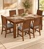 Kiran 6 Seater Dining Set In Provincial Teak Finish With Grey Colour Chair Kiran 6 Seater Dining Set In Provincial Teak Finish With Grey Colour Chair