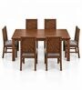 Kiran 6 Seater Dining Set In Provincial Teak Finish With Grey Colour Chair Kiran 6 Seater Dining Set In Provincial Teak Finish With Grey Colour Chair