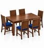 Kiran 6 Seater Dining Set In Provincial Teak Finish With Navy Blue Colour Chair Kiran 6 Seater Dining Set In Provincial Teak Finish With Navy Blue Colour Chair