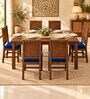 Kiran 6 Seater Dining Set In Provincial Teak Finish With Navy Blue Colour Chair Kiran 6 Seater Dining Set In Provincial Teak Finish With Navy Blue Colour Chair