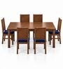 Kiran 6 Seater Dining Set In Provincial Teak Finish With Navy Blue Colour Chair Kiran 6 Seater Dining Set In Provincial Teak Finish With Navy Blue Colour Chair