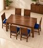 Kiran 6 Seater Dining Set In Provincial Teak Finish With Navy Blue Colour Chair Kiran 6 Seater Dining Set In Provincial Teak Finish With Navy Blue Colour Chair