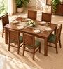 Kiran 6 Seater Dining Set In Provincial Teak Finish With Olive Green Colour Chair Kiran 6 Seater Dining Set In Provincial Teak Finish With Olive Green Colour Chair