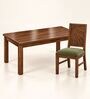Kiran 6 Seater Dining Set In Provincial Teak Finish With Olive Green Colour Chair Kiran 6 Seater Dining Set In Provincial Teak Finish With Olive Green Colour Chair