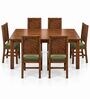 Kiran 6 Seater Dining Set In Provincial Teak Finish With Olive Green Colour Chair Kiran 6 Seater Dining Set In Provincial Teak Finish With Olive Green Colour Chair