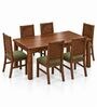 Kiran 6 Seater Dining Set In Provincial Teak Finish With Olive Green Colour Chair Kiran 6 Seater Dining Set In Provincial Teak Finish With Olive Green Colour Chair