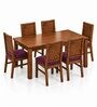 Kiran 6 Seater Dining Set In Provincial Teak Finish With Plum Colour Chair Kiran 6 Seater Dining Set In Provincial Teak Finish With Plum Colour Chair
