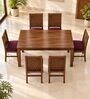 Kiran 6 Seater Dining Set In Provincial Teak Finish With Plum Colour Chair Kiran 6 Seater Dining Set In Provincial Teak Finish With Plum Colour Chair