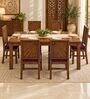 Kiran 6 Seater Dining Set In Provincial Teak Finish With Plum Colour Chair Kiran 6 Seater Dining Set In Provincial Teak Finish With Plum Colour Chair