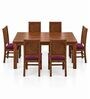 Kiran 6 Seater Dining Set In Provincial Teak Finish With Plum Colour Chair Kiran 6 Seater Dining Set In Provincial Teak Finish With Plum Colour Chair