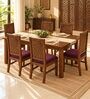 Kiran 6 Seater Dining Set In Provincial Teak Finish With Plum Colour Chair Kiran 6 Seater Dining Set In Provincial Teak Finish With Plum Colour Chair