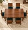Kiran 6 Seater Dining Set In Provincial Teak Finish With Teal Green Colour Chair Kiran 6 Seater Dining Set In Provincial Teak Finish With Teal Green Colour Chair