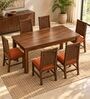 Kiran 6 Seater Dining Set In Provincial Teak Finish With Terracotta Orange Colour Chair Kiran 6 Seater Dining Set In Provincial Teak Finish With Terracotta Orange Colour Chair
