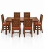 Kiran 6 Seater Dining Set In Provincial Teak Finish With Terracotta Orange Colour Chair Kiran 6 Seater Dining Set In Provincial Teak Finish With Terracotta Orange Colour Chair