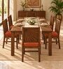 Kiran 6 Seater Dining Set In Provincial Teak Finish With Terracotta Orange Colour Chair Kiran 6 Seater Dining Set In Provincial Teak Finish With Terracotta Orange Colour Chair