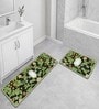 Green Floral Design Kitchen Floor Runner and Mat Combo Pack of 2