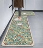 White Floral Design Kitchen Floor Runner and Mat Combo Pack of 2