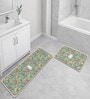 White Floral Design Kitchen Floor Runner and Mat Combo Pack of 2